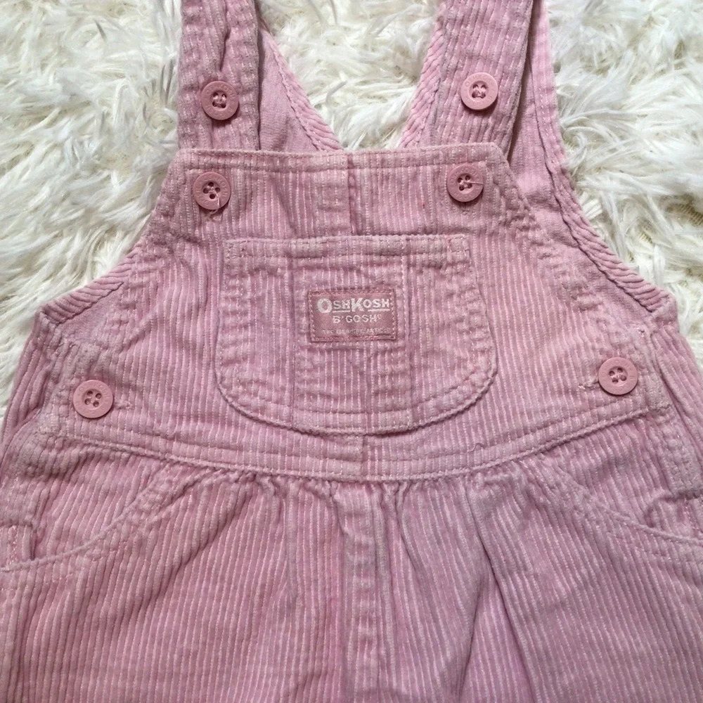 Vintage Vestbak Oshkosh B’gosh Corduroy Overalls Bib Pink Girl 12 Months 80s 90s - Picture 2 of 7